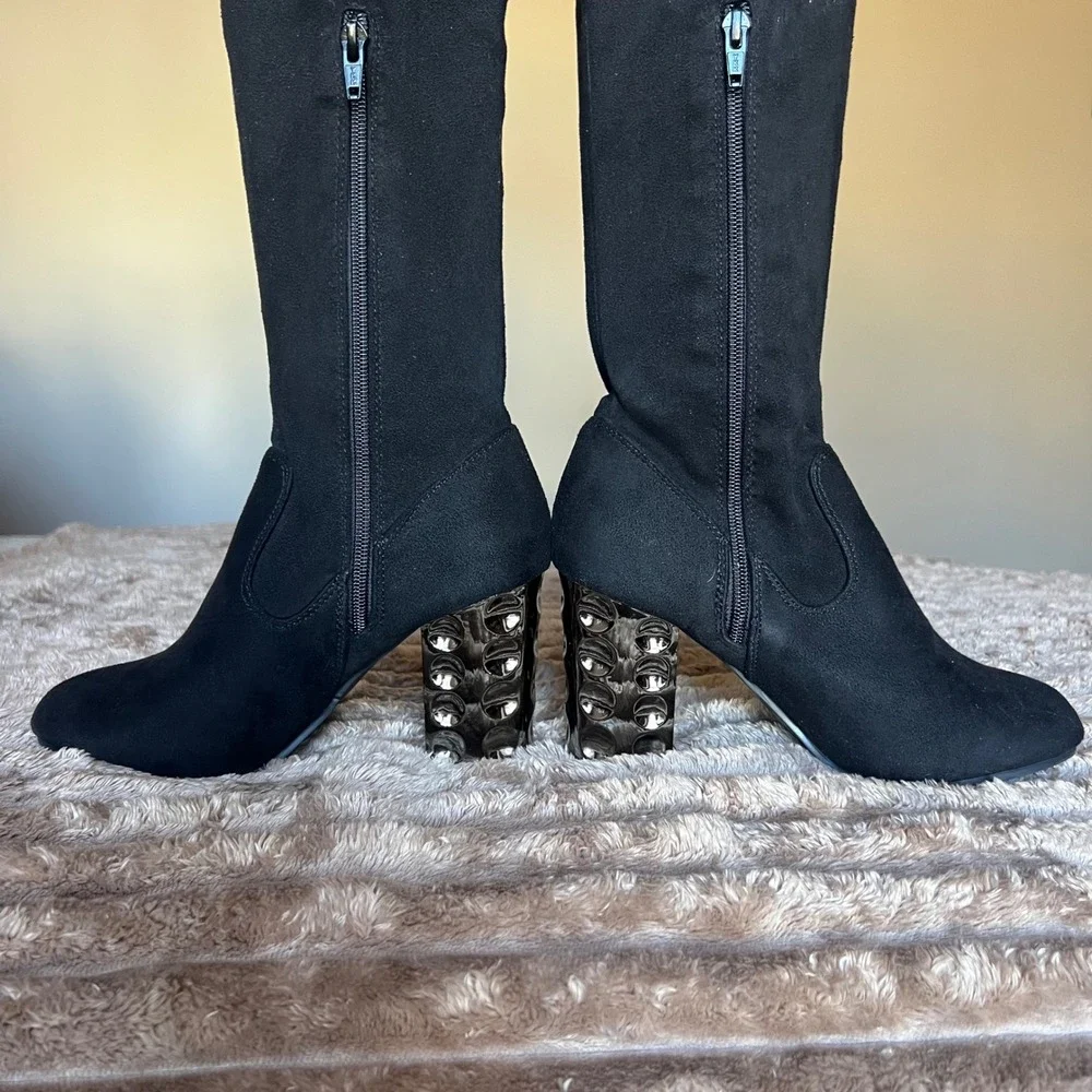 Carlos by Carlos‎ Santana Quantum Faux Black Suede Over Knee Boot Heel 7.5